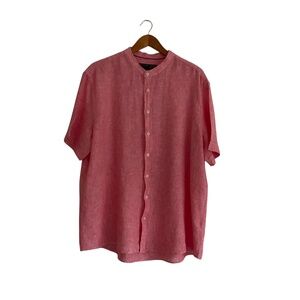 Paul Costelloe Living Mens 100% Linen Band Collar Shirt XL Coral Cruise Resort